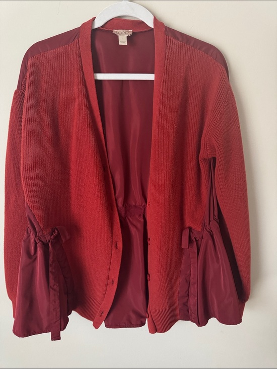 LOGO by Lori Goldstein Sweaters - LOGO  Burgundy Open-Front Cardigan with Satin Accents